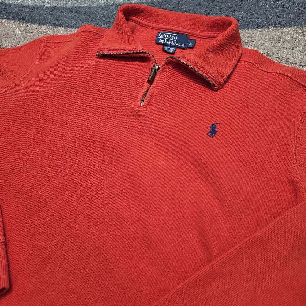 Polo Ralph Lauren Quarter Zip Sweater Orange Mens Large Cotton Pullover